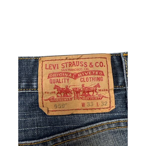 Levis 559 Jeans Mens 33x32 Blue Relaxed Fit Straight Leg Distressed Y2K Ripped - Picture 4 of 11